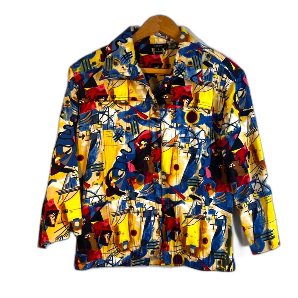 Kaktus Artsy Abstract Lightweight Jacket Bold Bright Eclectic Maximal Size Small